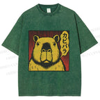 Unisex Japanese Vintage Capybara Printed Washed Tee