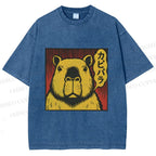 Unisex Japanese Vintage Capybara Printed Washed Tee