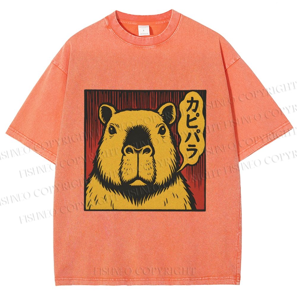Unisex Japanese Vintage Capybara Printed Washed Tee