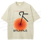 Unisex Bauhaus Geometric Bicycle Printed Washed Tee