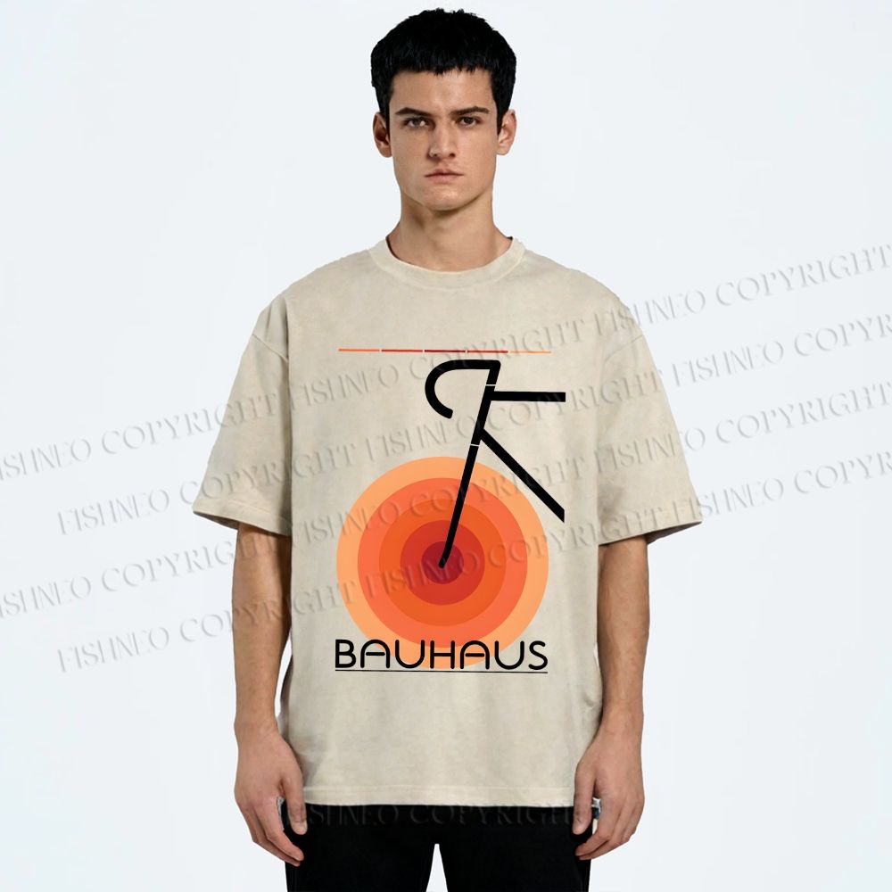Unisex Bauhaus Geometric Bicycle Printed Washed Tee