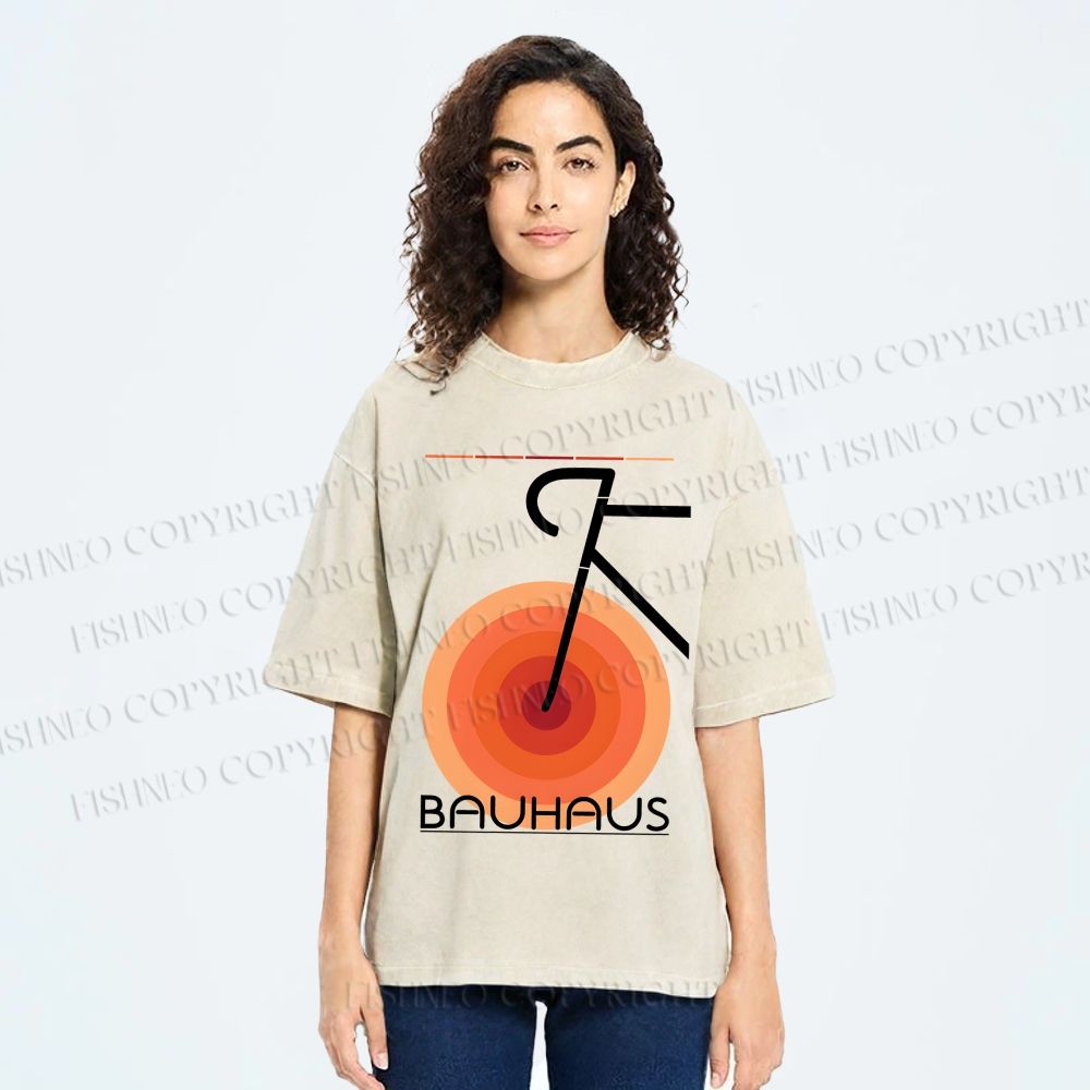 Unisex Bauhaus Geometric Bicycle Printed Washed Tee