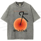 Unisex Bauhaus Geometric Bicycle Printed Washed Tee