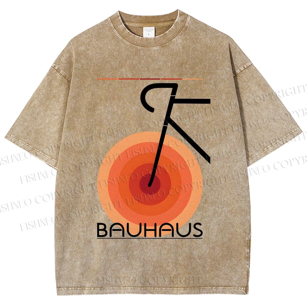 Unisex Bauhaus Geometric Bicycle Printed Washed Tee