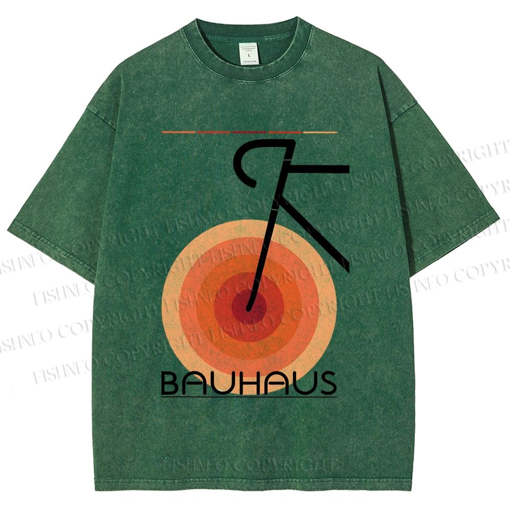 Unisex Bauhaus Geometric Bicycle Printed Washed Tee