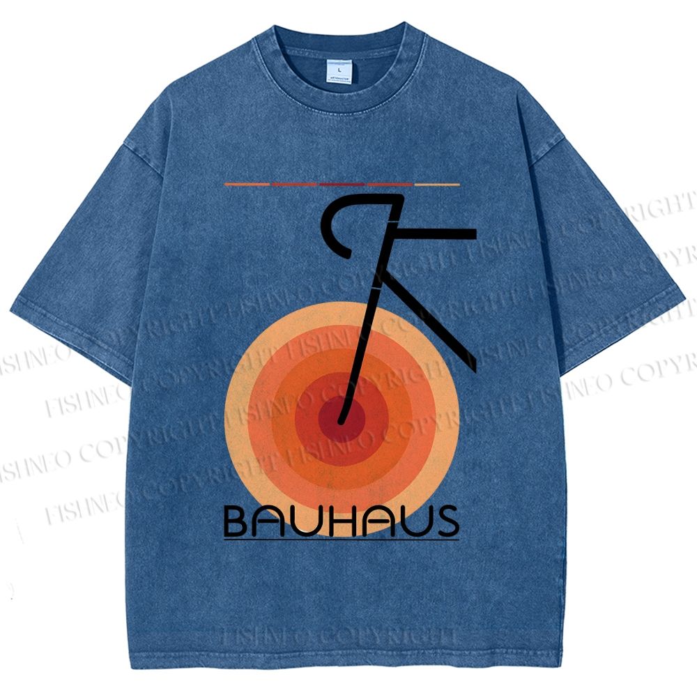 Unisex Bauhaus Geometric Bicycle Printed Washed Tee