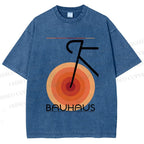 Unisex Bauhaus Geometric Bicycle Printed Washed Tee