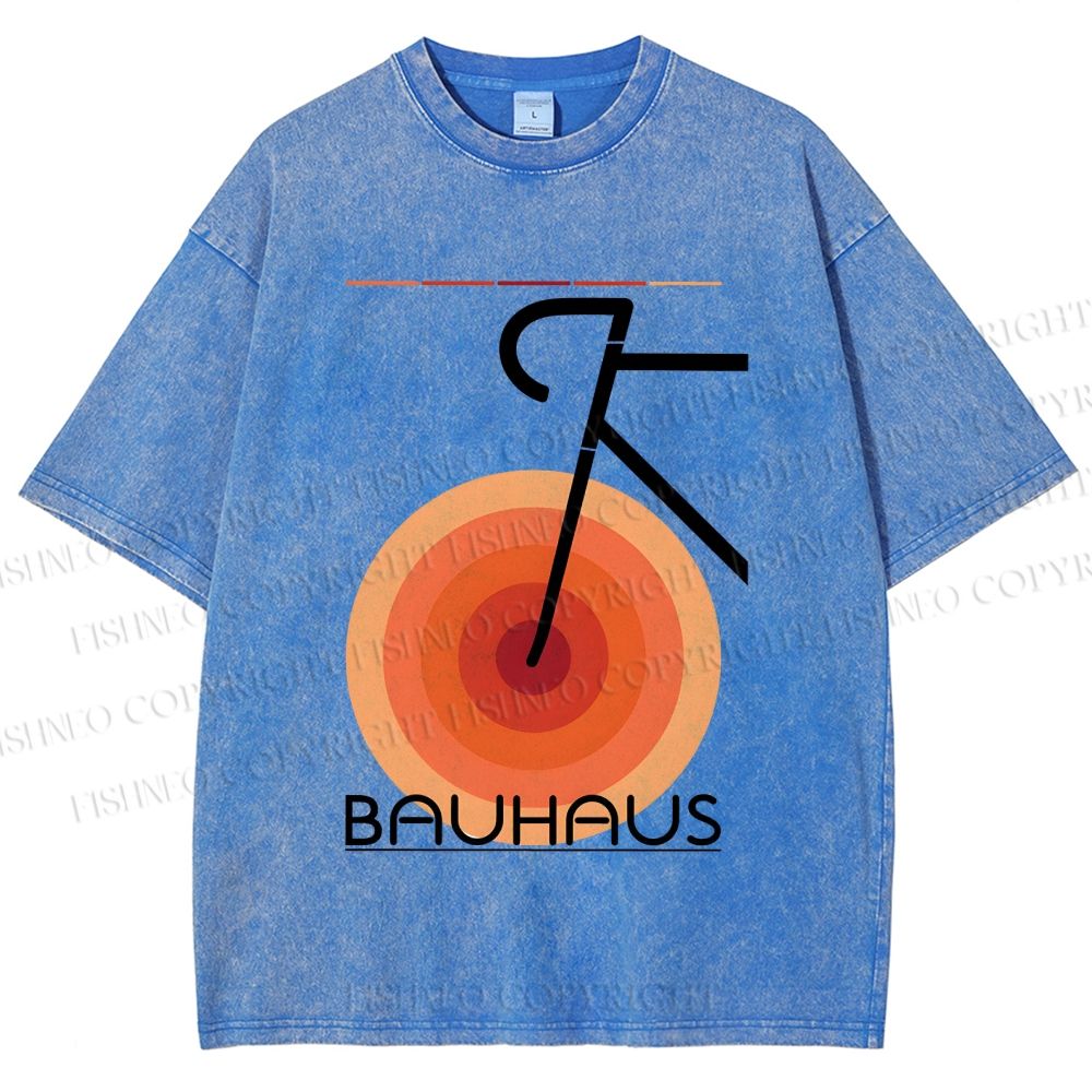 Unisex Bauhaus Geometric Bicycle Printed Washed Tee