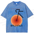 Unisex Bauhaus Geometric Bicycle Printed Washed Tee
