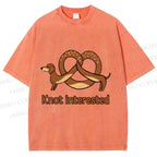 Unisex Dachshund Dog Pretzel Bread Knot interested Printed Washed Tee