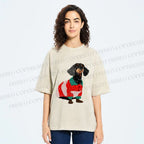 Unisex Dachshund Dog in Sweater Printed Washed Tee