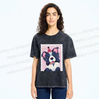 Unisex Border Collie Doggy Stamp Printed Washed Tee