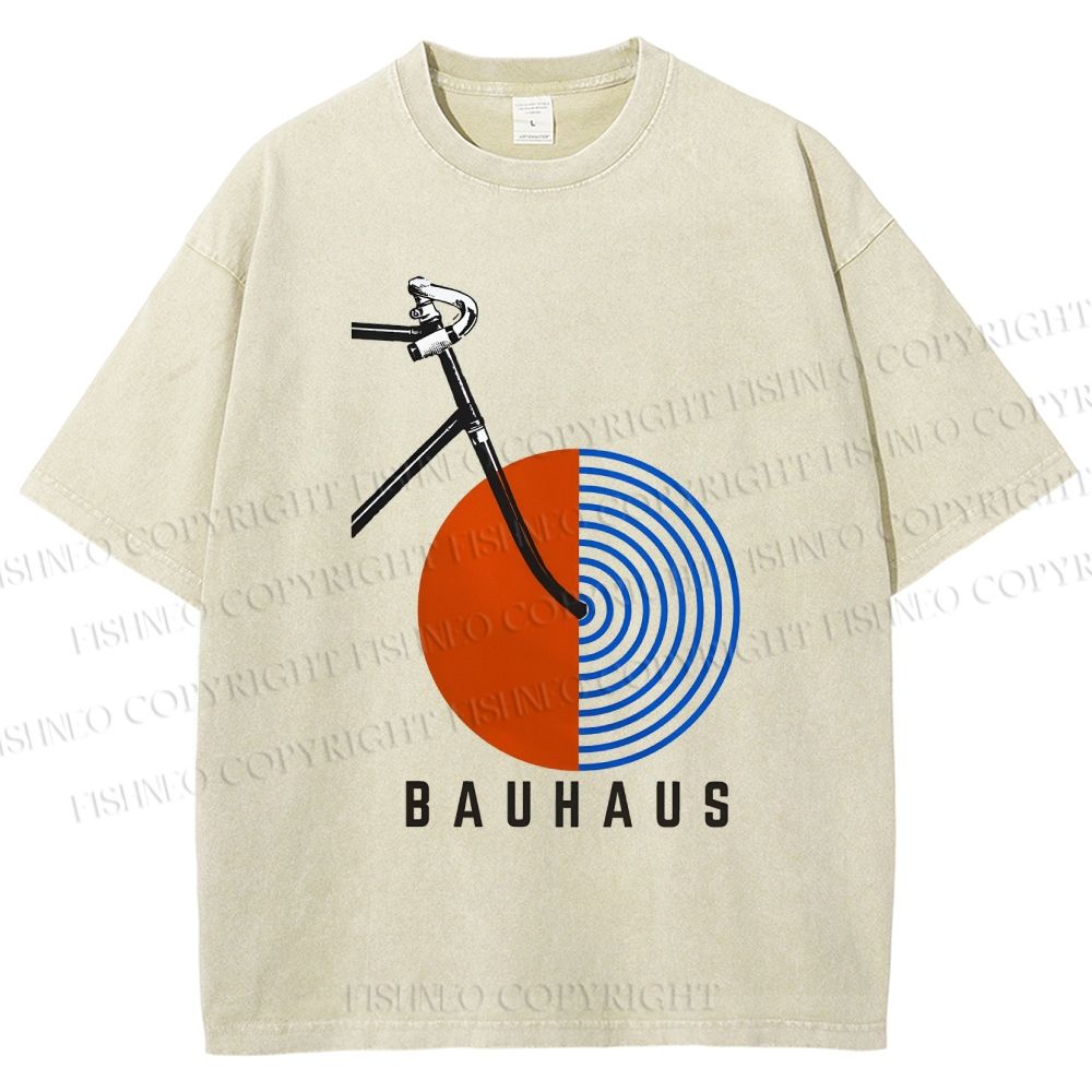 Unisex Bauhaus Geometric Bicycle Printed Washed Tee