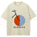Unisex Bauhaus Geometric Bicycle Printed Washed Tee