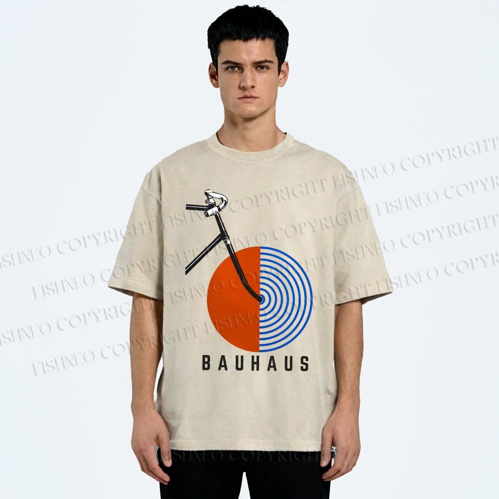 Unisex Bauhaus Geometric Bicycle Printed Washed Tee