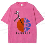 Unisex Bauhaus Geometric Bicycle Printed Washed Tee