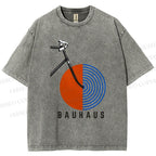 Unisex Bauhaus Geometric Bicycle Printed Washed Tee