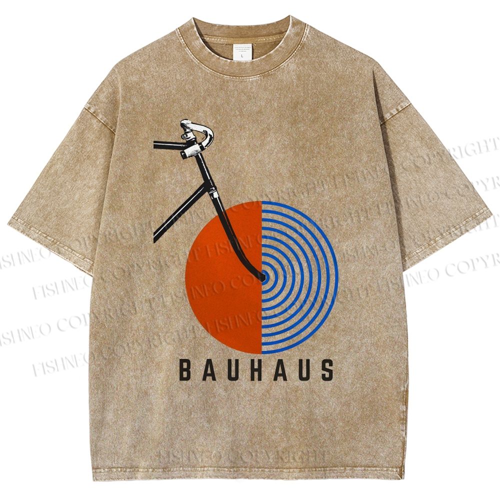 Unisex Bauhaus Geometric Bicycle Printed Washed Tee