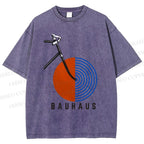 Unisex Bauhaus Geometric Bicycle Printed Washed Tee