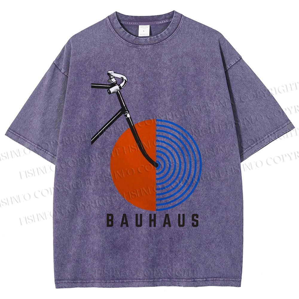 Unisex Bauhaus Geometric Bicycle Printed Washed Tee