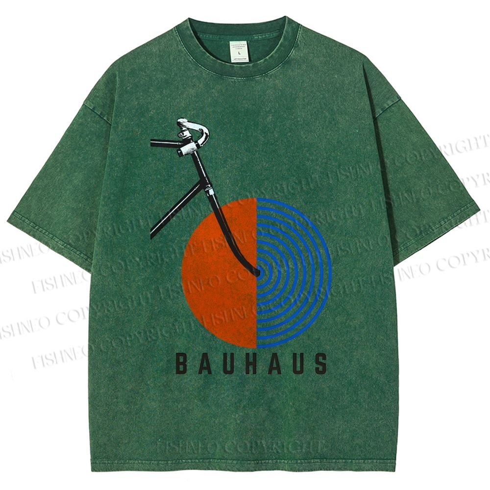 Unisex Bauhaus Geometric Bicycle Printed Washed Tee