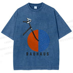 Unisex Bauhaus Geometric Bicycle Printed Washed Tee