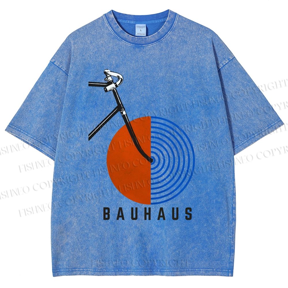 Unisex Bauhaus Geometric Bicycle Printed Washed Tee