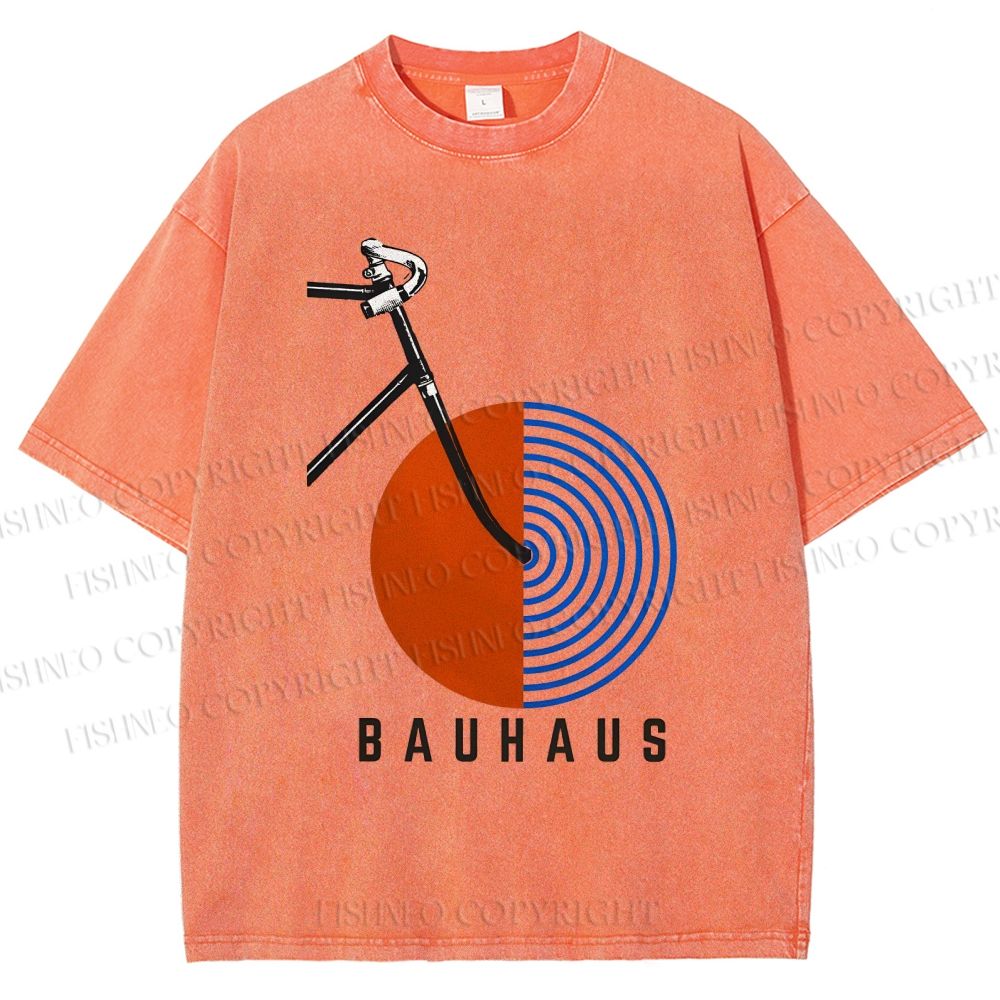 Unisex Bauhaus Geometric Bicycle Printed Washed Tee