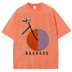 Unisex Bauhaus Geometric Bicycle Printed Washed Tee