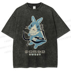 Unisex Japanese Rabbit Playing Bow and Arrow Printed Washed Tee