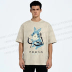 Unisex Japanese Rabbit Playing Bow and Arrow Printed Washed Tee