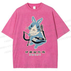 Unisex Japanese Rabbit Playing Bow and Arrow Printed Washed Tee