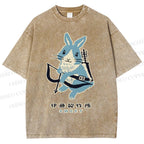 Unisex Japanese Rabbit Playing Bow and Arrow Printed Washed Tee