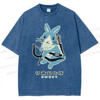 Unisex Japanese Rabbit Playing Bow and Arrow Printed Washed Tee