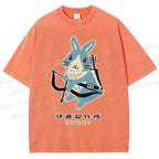 Unisex Japanese Rabbit Playing Bow and Arrow Printed Washed Tee