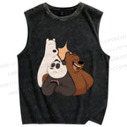 Unisex We Bare Bears Printed Washed Tank Top