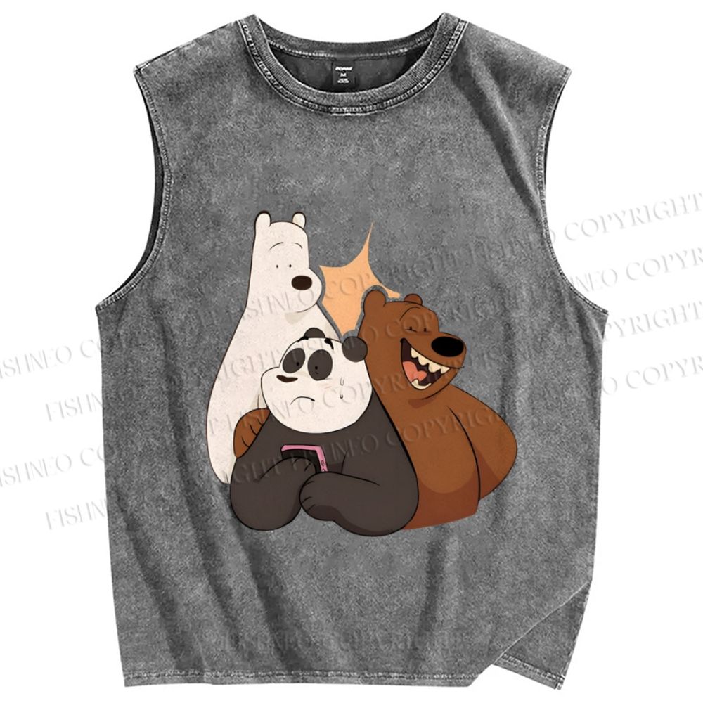 Unisex We Bare Bears Printed Washed Tank Top