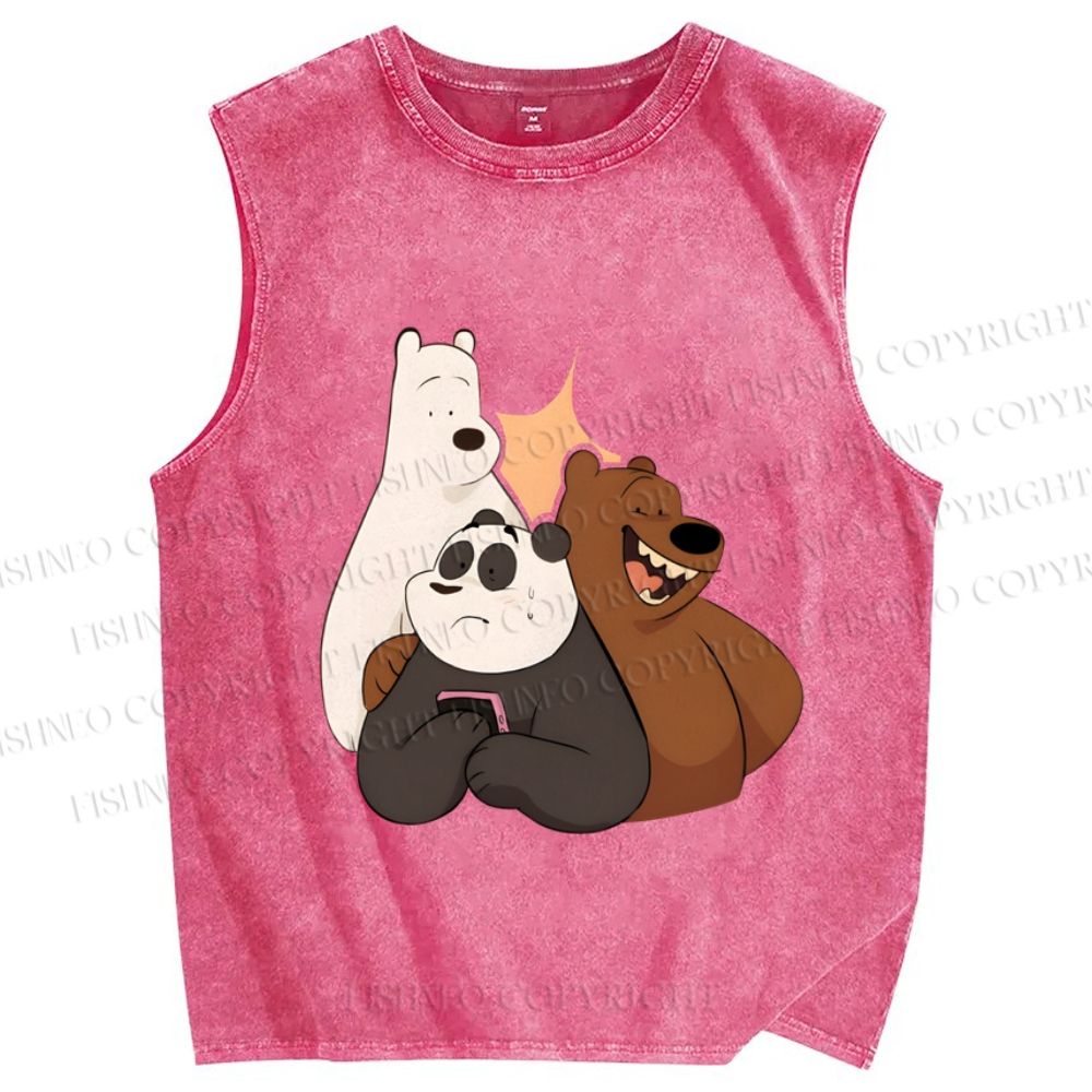 Unisex We Bare Bears Printed Washed Tank Top