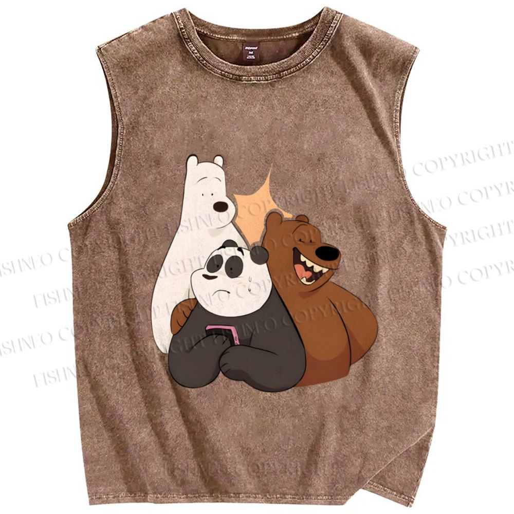 Unisex We Bare Bears Printed Washed Tank Top