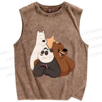 Unisex We Bare Bears Printed Washed Tank Top
