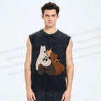 Unisex We Bare Bears Printed Washed Tank Top