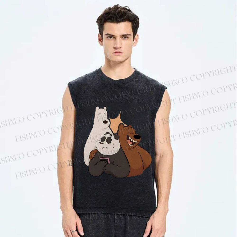 Unisex We Bare Bears Printed Washed Tank Top