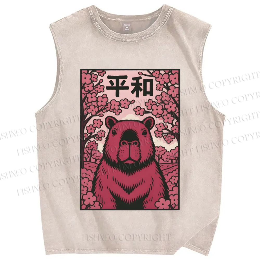 Unisex Capybara in Peace Printed Washed Tank Top
