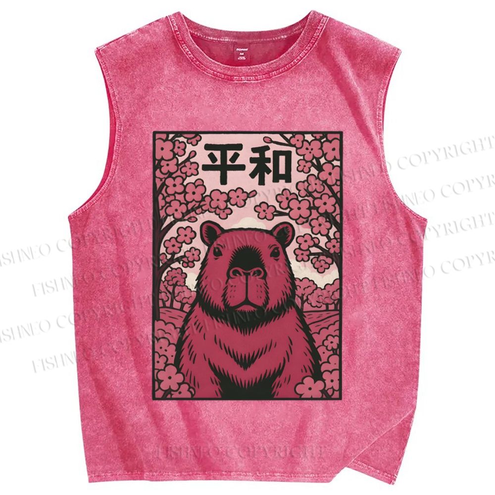 Unisex Capybara in Peace Printed Washed Tank Top