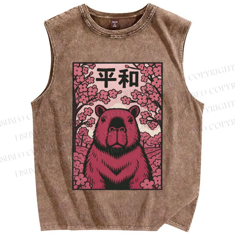 Unisex Capybara in Peace Printed Washed Tank Top