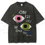 Unisex Bauhaus Geometric Eyes Printed Washed Tee