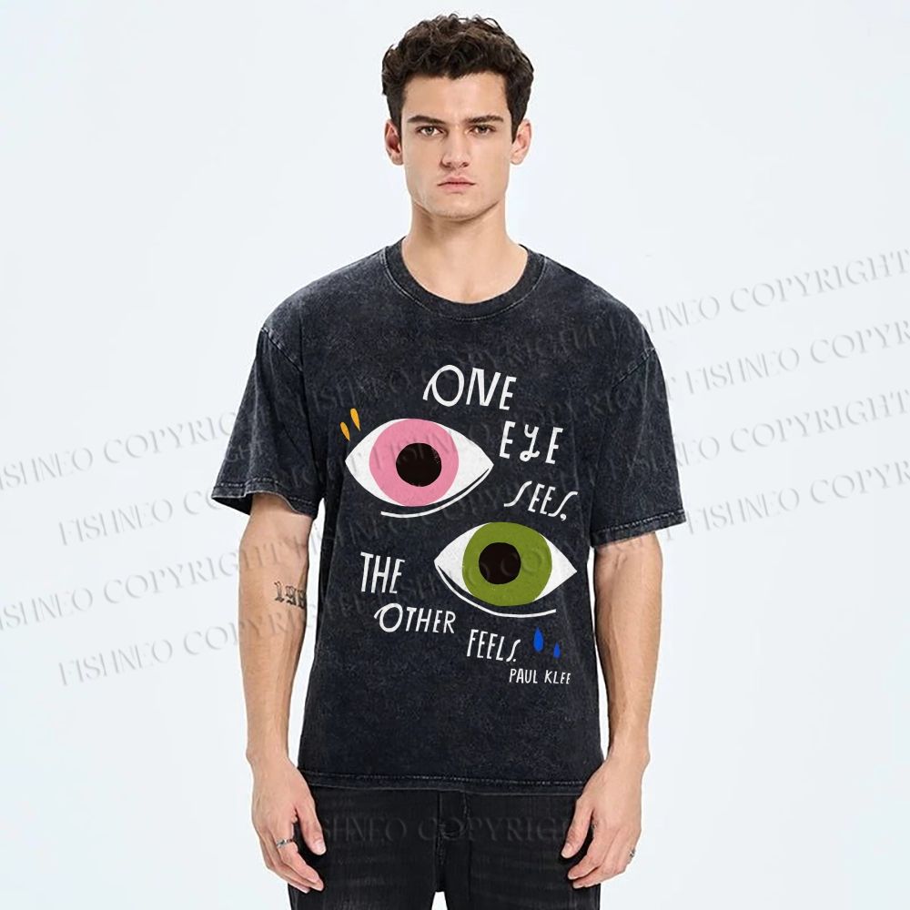 Unisex Bauhaus Geometric Eyes Printed Washed Tee