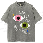 Unisex Bauhaus Geometric Eyes Printed Washed Tee