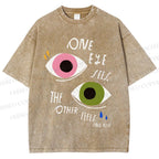 Unisex Bauhaus Geometric Eyes Printed Washed Tee
