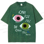 Unisex Bauhaus Geometric Eyes Printed Washed Tee